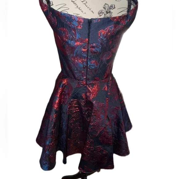 Alyce Paris Metallic Jacquard Fit & Flare Cocktail Dress Size 6 Blue & Red Prom - Picture 5 of 10